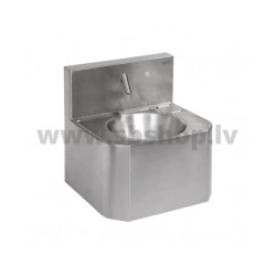 Izlietne SANELA ar sieniņu, krāns ar pogu 50x46x53cm nerūsējošais tērauds ar sifonu