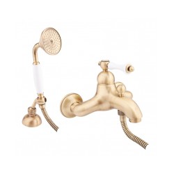 Maisītājs Vannai LIBERTY ar baltu rokturi, rokas dušu, bronzas krāsā