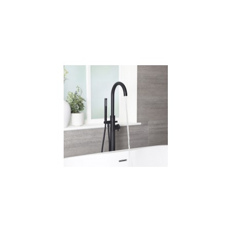 Maisītājs vannas VICTORIA no grīdas (brīvstāvošs) ar rokas dušu, melns [EN]