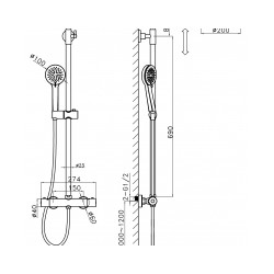 Mais. Dušas kolonna VICTORIA ar termostatu, lietus un rokas dušu, hroms