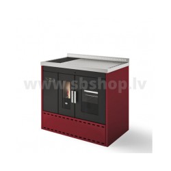 Granulu plīts ar cepeškrāsni Eva Calor ISOTTA 19kW ar centrālapkuri sarkana