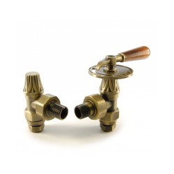 Carlo Poletti ARTISTIC 90grādu ventīļu komplekts ar koka rokturi 1/2` x 1/2'', ar korķi un atgaisotāju, bronza [EN]