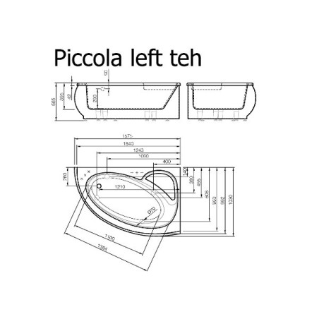 VISPOOL stūra vanna PICCOLA 1575*1030mm labā balta ar sifonu BEZ paneļa