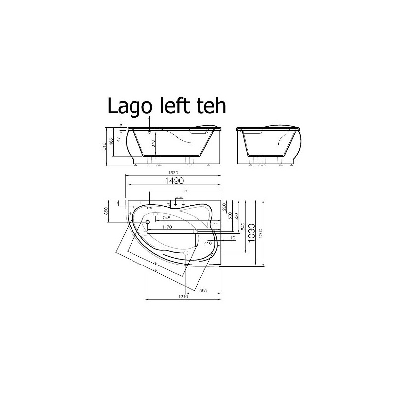 Vanna LAGO 153x103cm balta ar sifonu