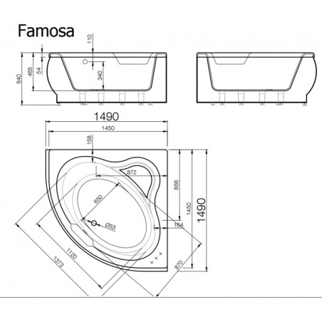 VISPOOL stūra vannas FAMOSA 1490*1490 (balta)