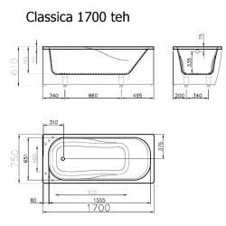 Vanna CLASSICA 170 1700x750 balta+sifons