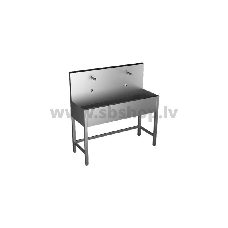 Izlietne SANELA nerūsējoša tērauda izlietne (rene) ar sienu un 2 krāniem ar sensoru, termostats, 1250mm, 24V DC