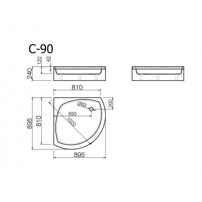 Akmens masas paliktnis C-90, 90x90x24cm ar paneli un kājām, balts Vispool