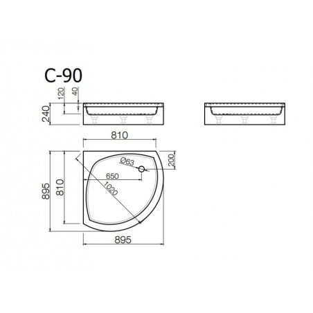 Akmens masas paliktnis C-90, 90x90x24cm ar paneli un kājām, balts Vispool
