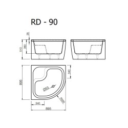 Akmens masas paliktnis RD-90*90x51cm pusap.balts ar paneli BEZ sifona