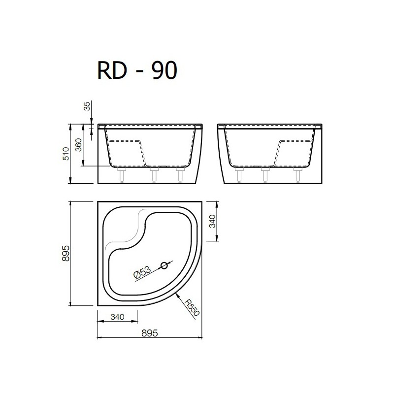 Paliktnis RD-90*90 pusap.balts ar paneli+sifons