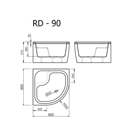 Paliktnis RD-90*90 pusap.balts ar paneli+sifons