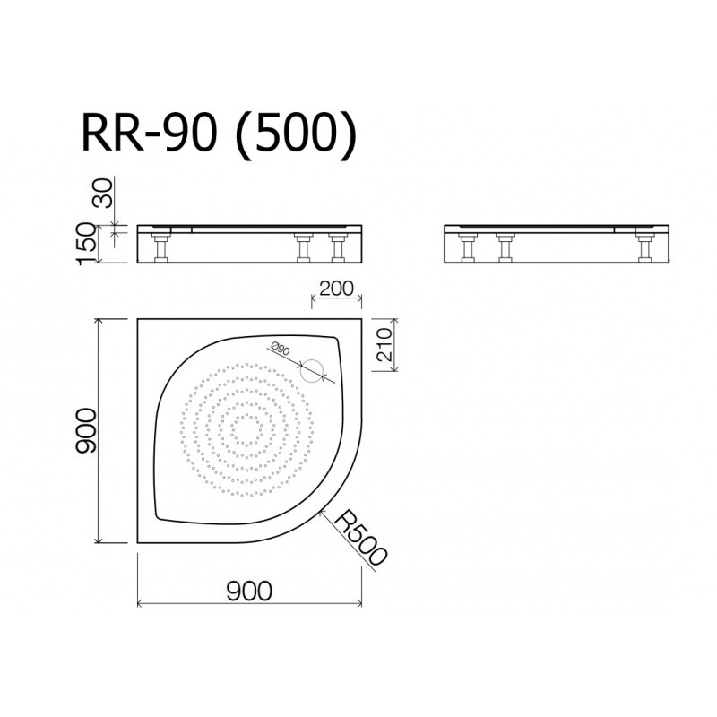 Paliktnis RR-90*90 (500) ar paneli BEZ sifona Vispool, balts