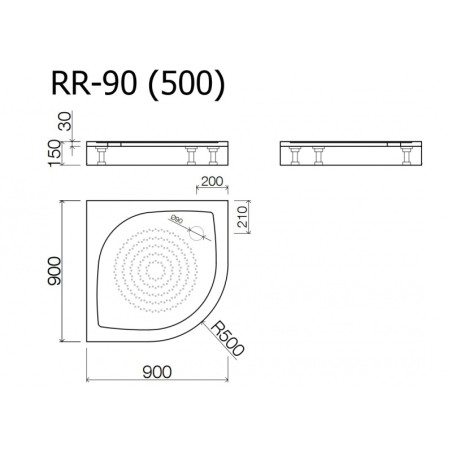 Paliktnis RR-90*90 (500) ar paneli BEZ sifona Vispool, balts