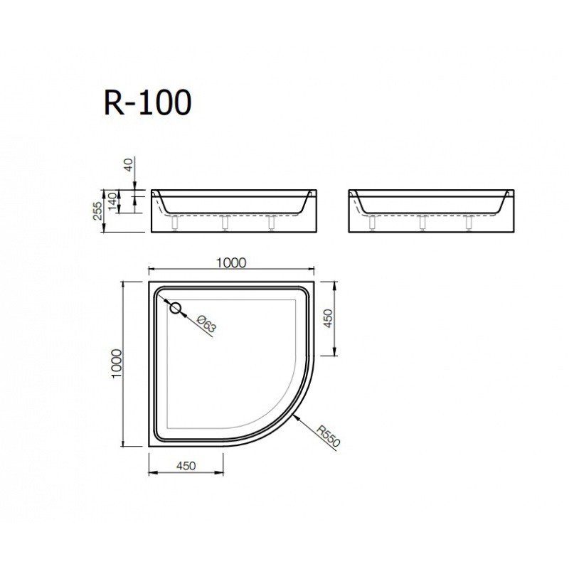 Paliktnis R-100*100 pusap.balts ar paneli+sifons