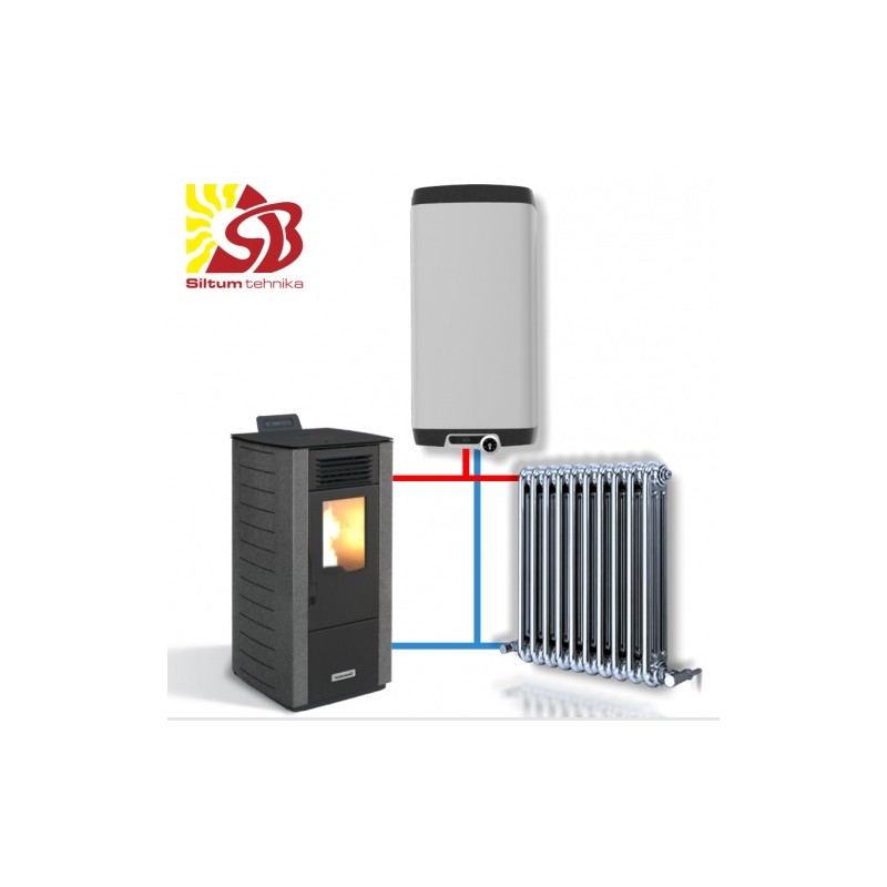 CENTROMETAL granulu kamīns ZV14 S pelēks  ar centrālapkuri 4,17/12,46 kW