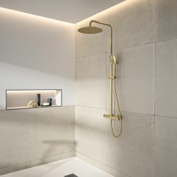 Dušas kolonna ar termostatu, rokas dušu un lietus dušu D30cm, RamonSoler brushed gold