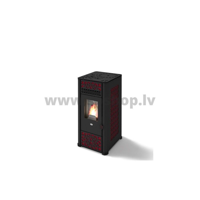 Granulu kamīns Eva Calor LUCILLA 9,5 kW melns/sarkans