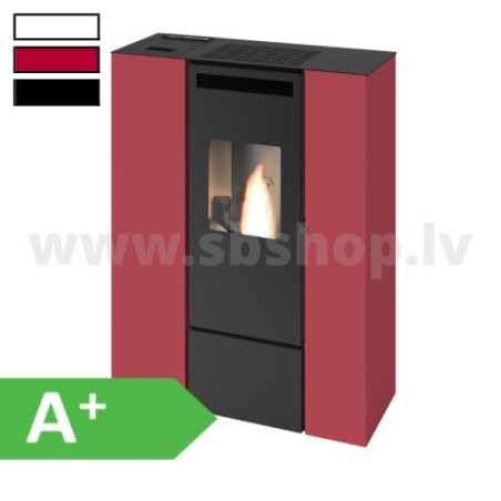 Granulu kamīns ar 1 papildus gaisa izvadu Eva Calor PIA SLIM 11kW sarkans