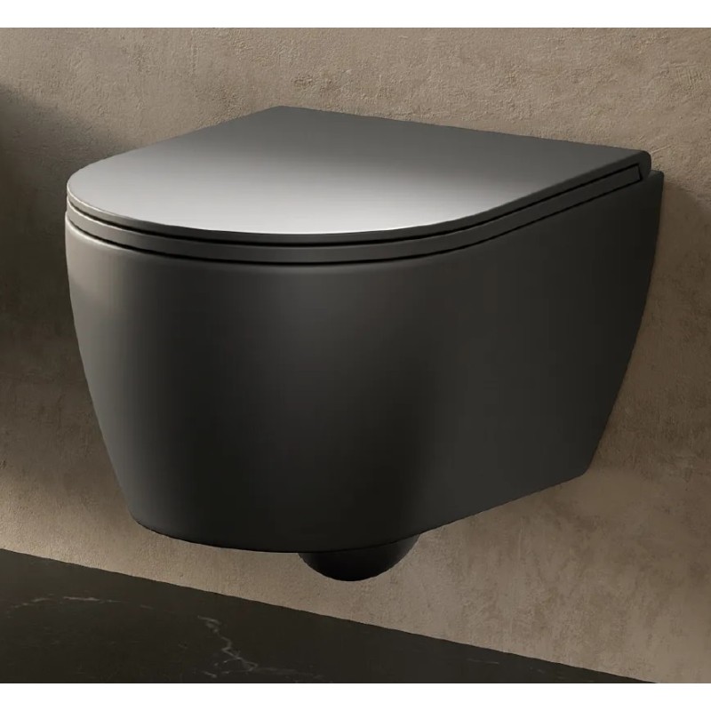 HATRIA FUSION pods piearināms Rimless ar soft close vāku, melns matēts